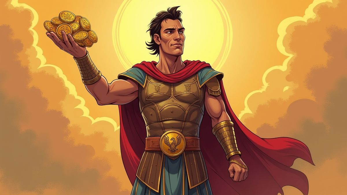 Persian warrior holding gold coins.