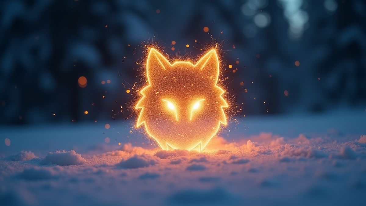 Wolfaugen-Symbol, das auf einem verschneiten Hintergrund leuchtet.