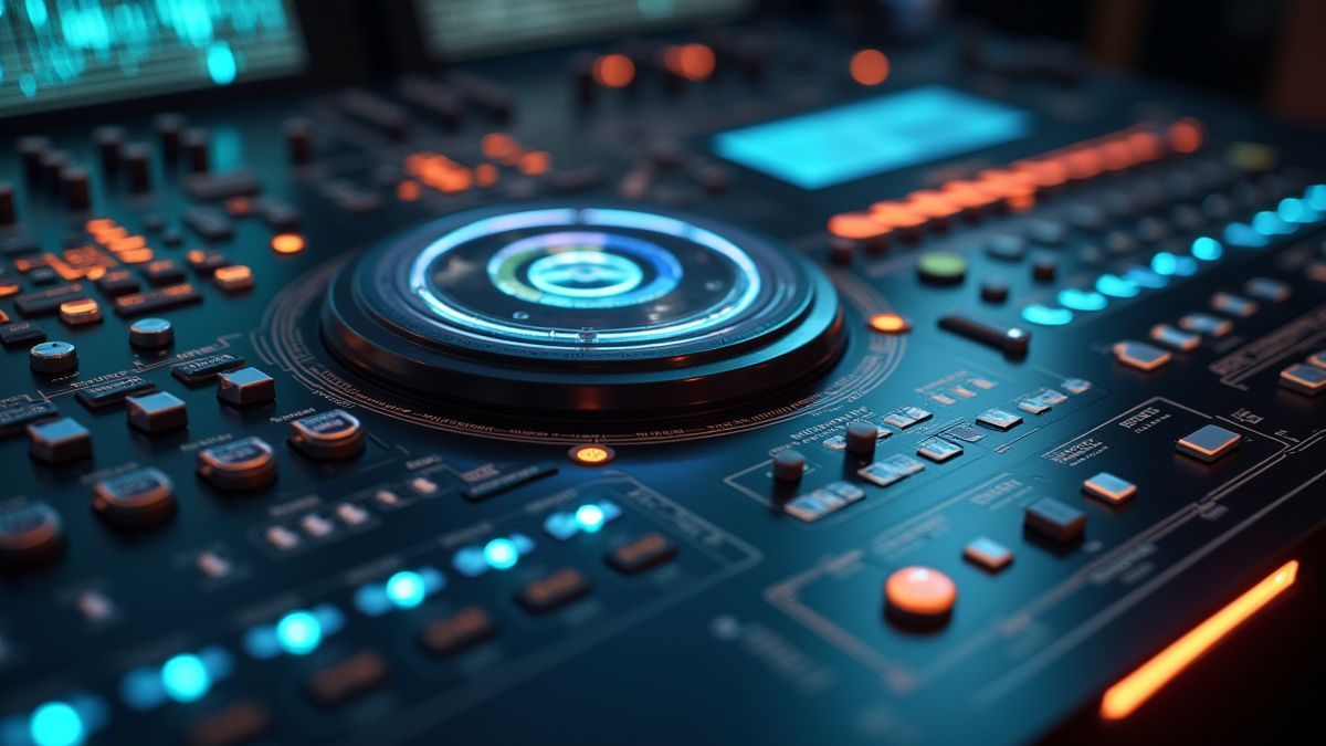 Futuristisch bedieningspaneel met glanzende knoppen.