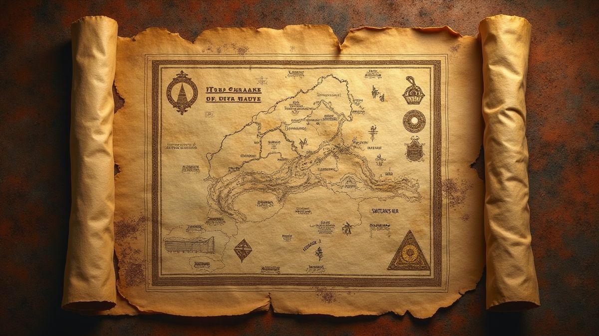 Parchemin ancien avec carte et symboles mystérieux
