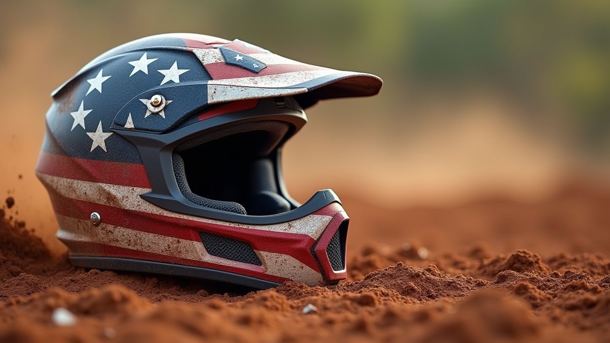 Motocross helmet with American flag design.