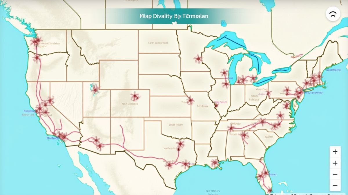 Interactive map with options for visiting iconic places in the United States.