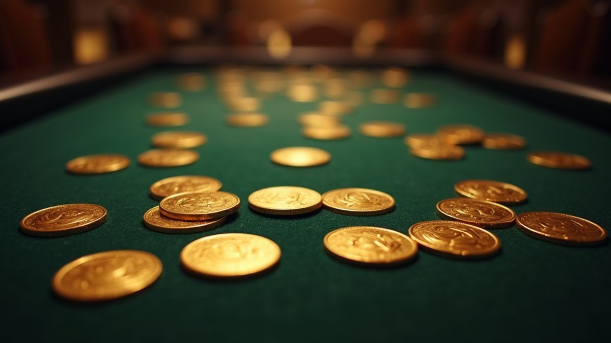 Table de poker avec des pièces dorées