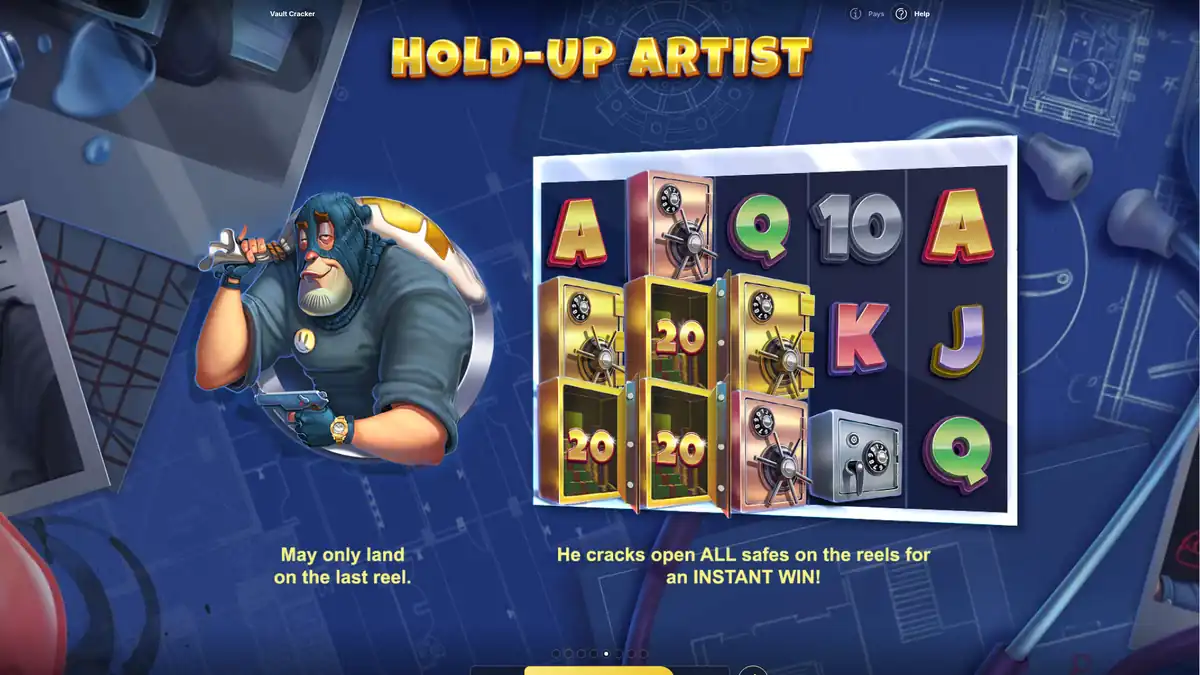 Pantalla de introducción del Artista del atraco de Vault Cracker abriendo todas las cajas fuertes de los carretes