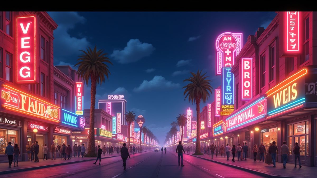Luces de néon e vida noturna no centro de Las Vegas.