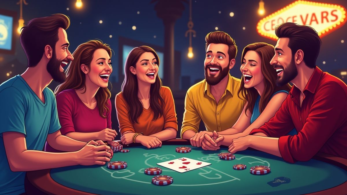 Eine Gruppe von Freunden, die einen Abend im Casino von Las Vegas genießen.
