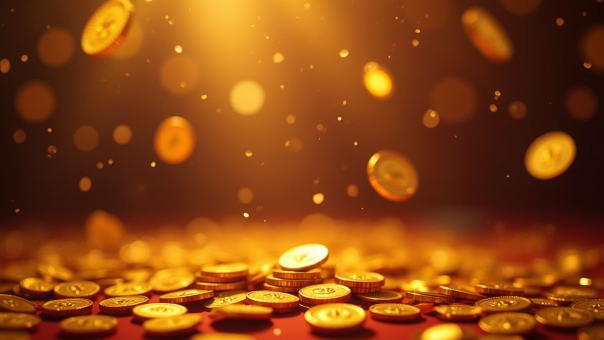 Monedas doradas cayendo en un casino temático de Las Vegas