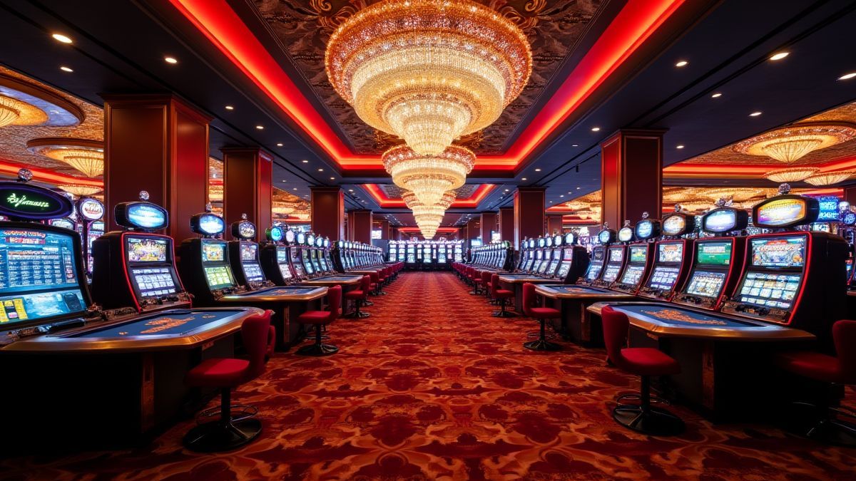 Casino de lujo en Las Vegas con mesas de juego.