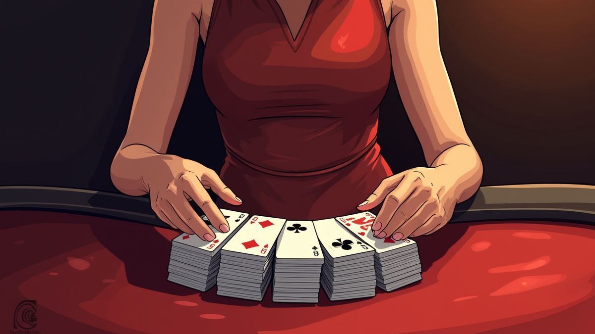 A deck being shuffled on an elegant casino table.