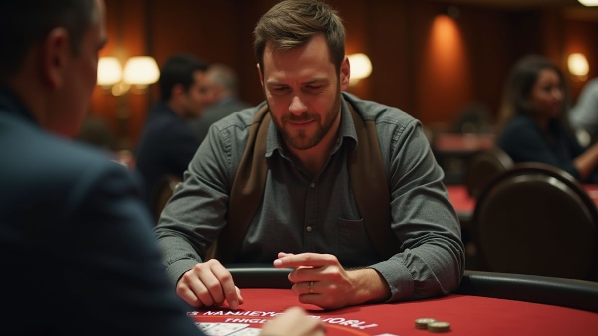 Player calculating probabilities at a blackjack table.