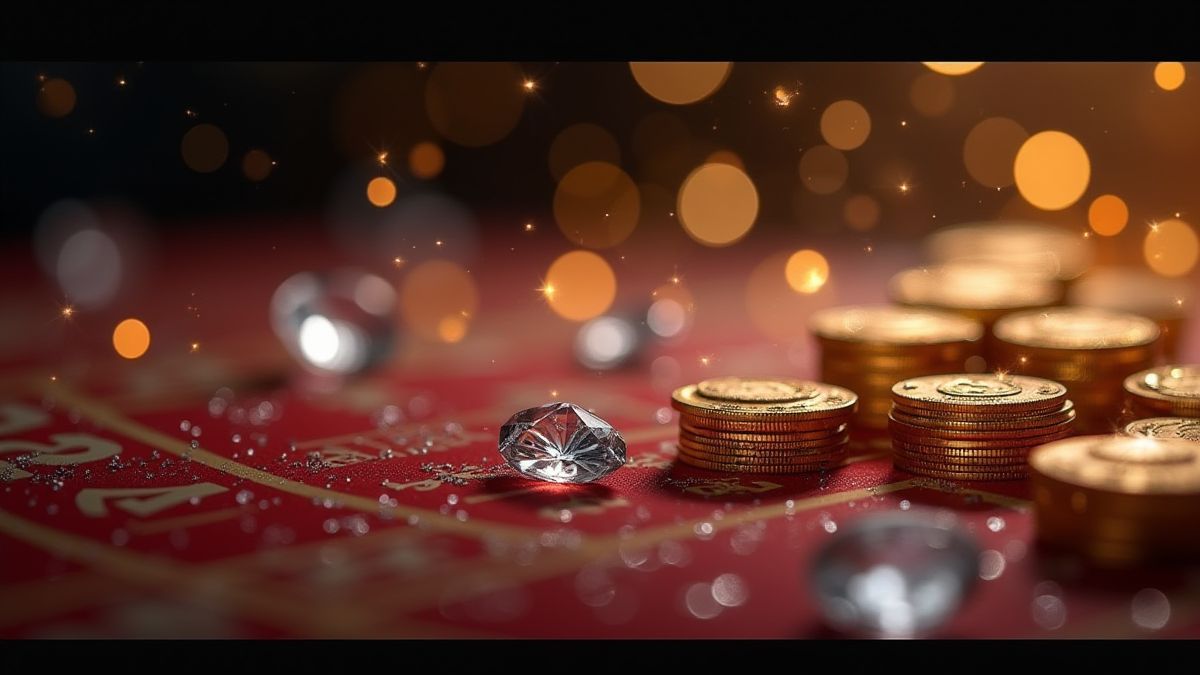 Diamanten und goldene Münzen auf einem luxuriösen Casino-Tisch