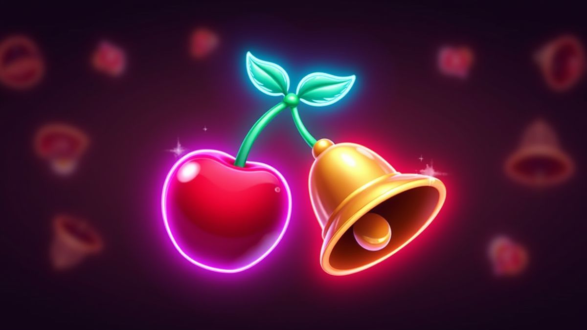 Bright neon cherries and bells highlighted in Vegas Wins Slot.