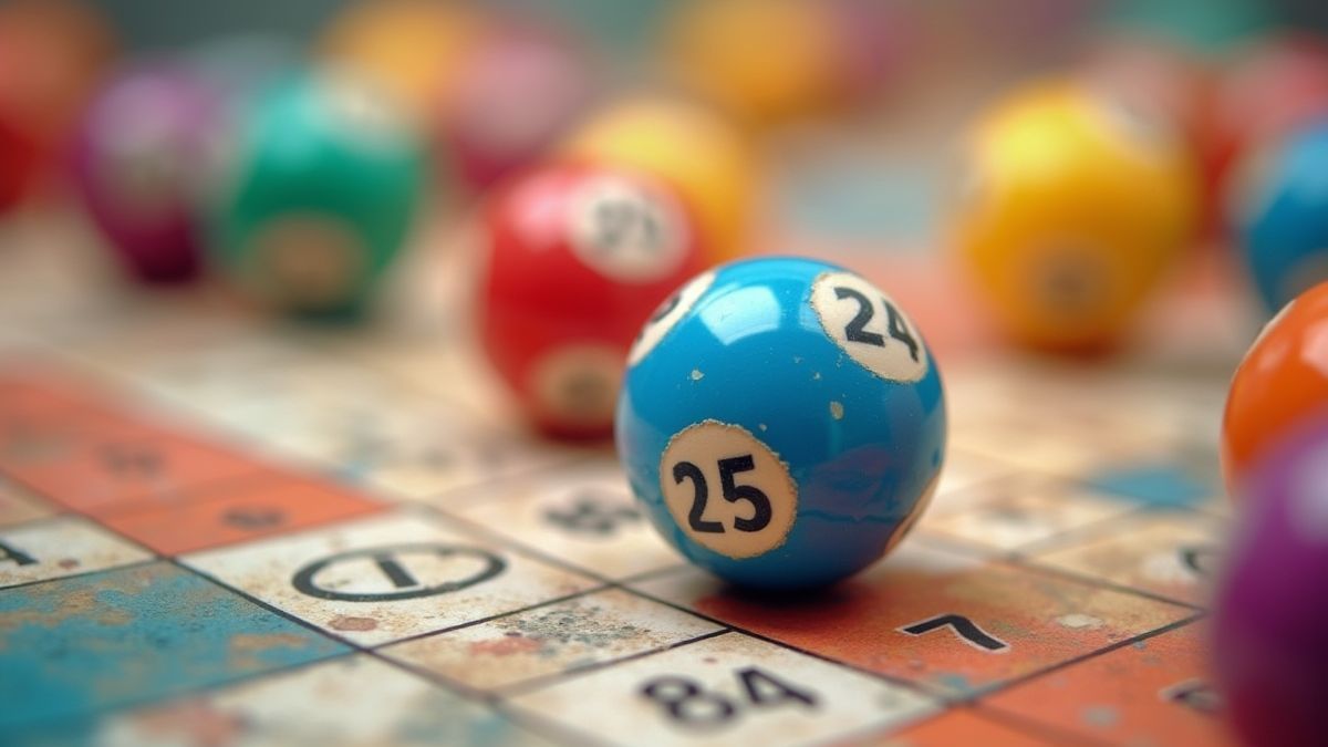 Bolas de bingo coloridas sobre uma mesa.