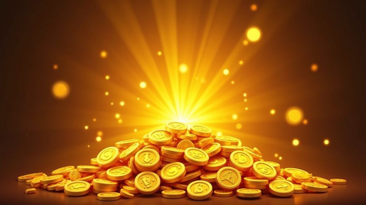 Monedas doradas y símbolos Scatter brillantes.