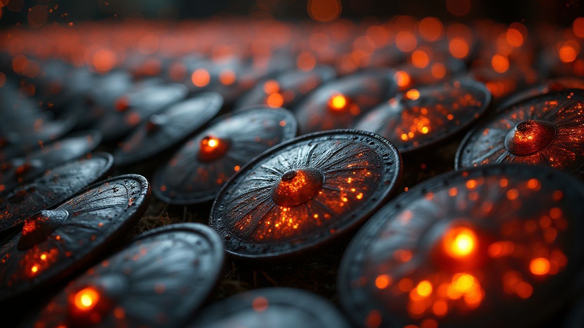 Viking shields glowing with magical energy.