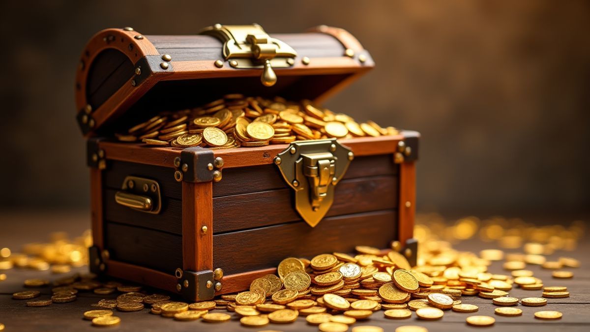 Cofre do tesouro cheio de ouro e joias.