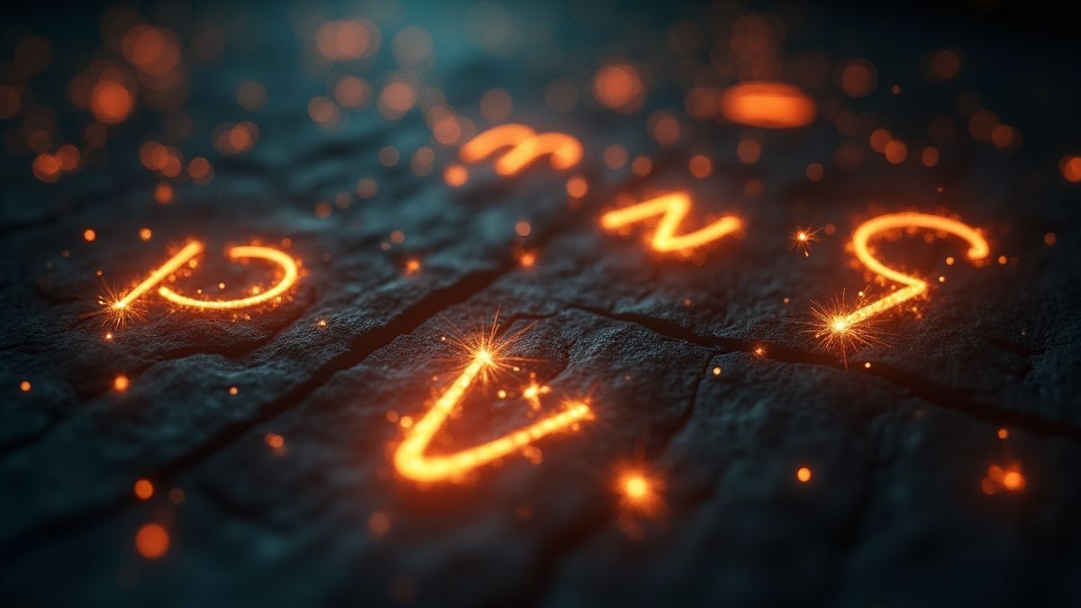 Runes vikings brillantes dans les airs avec des étincelles magiques.