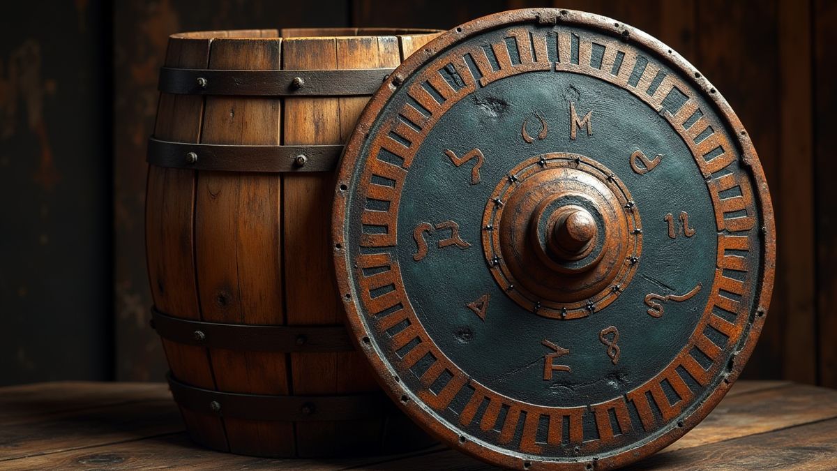 Escudo viking decorado com runas.