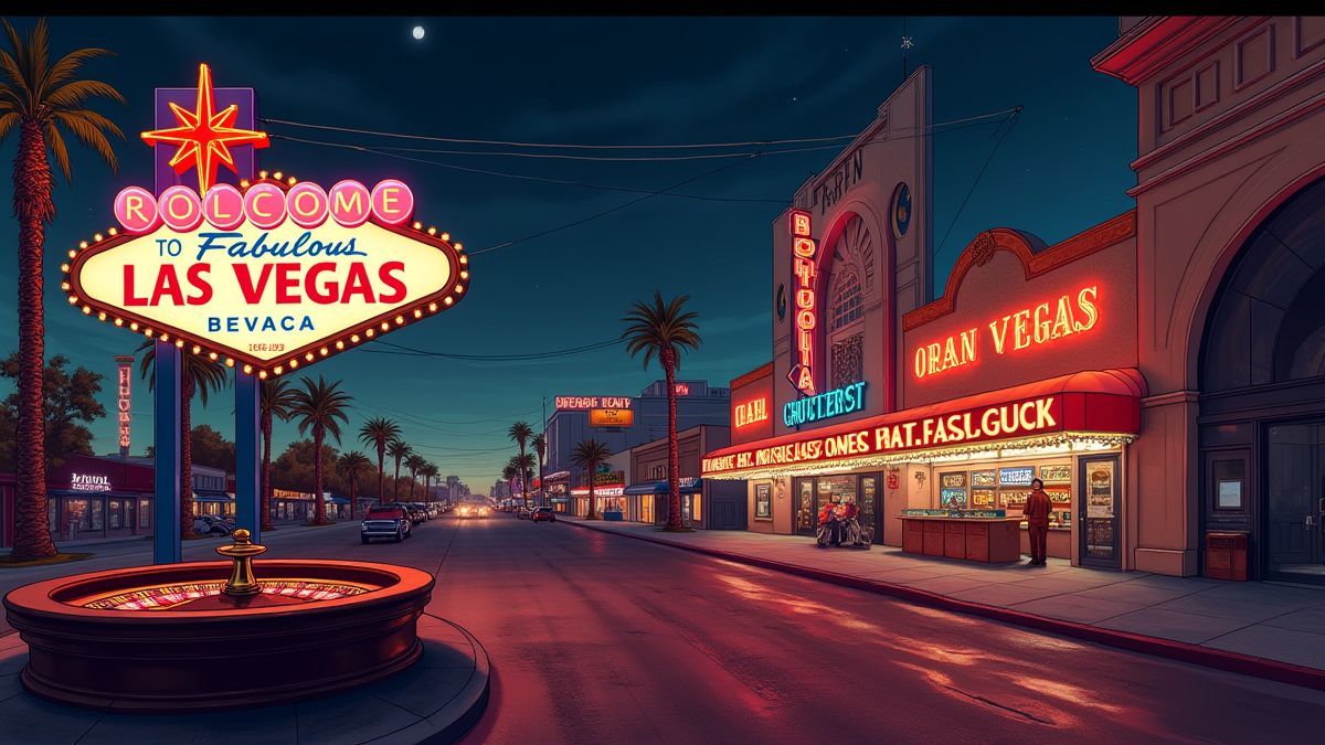 Lumières au néon et une roue de roulette à Las Vegas.