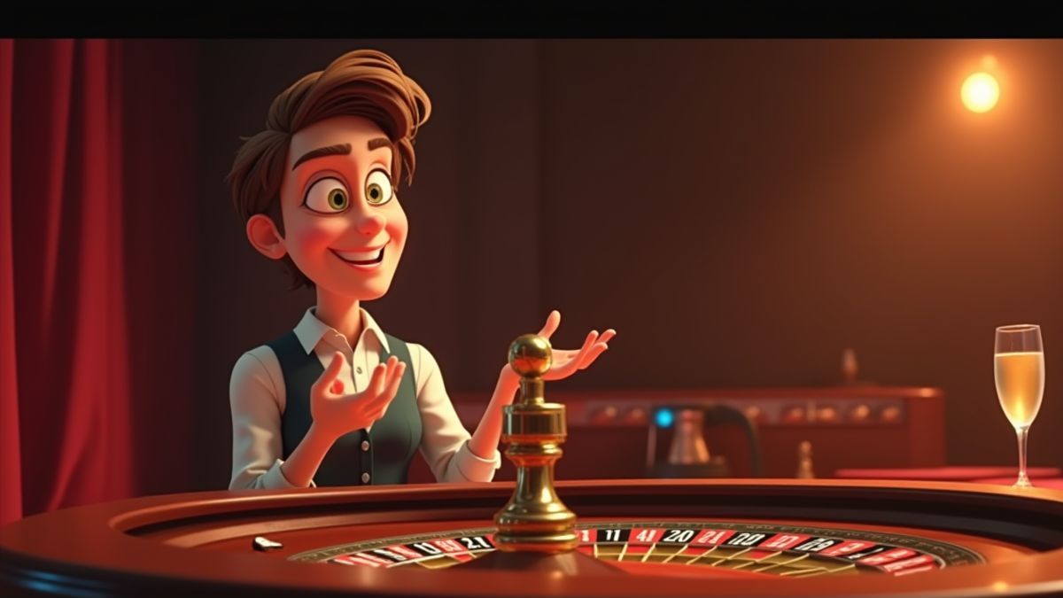 A roulette player enjoying the game with a glass of champagne beside.