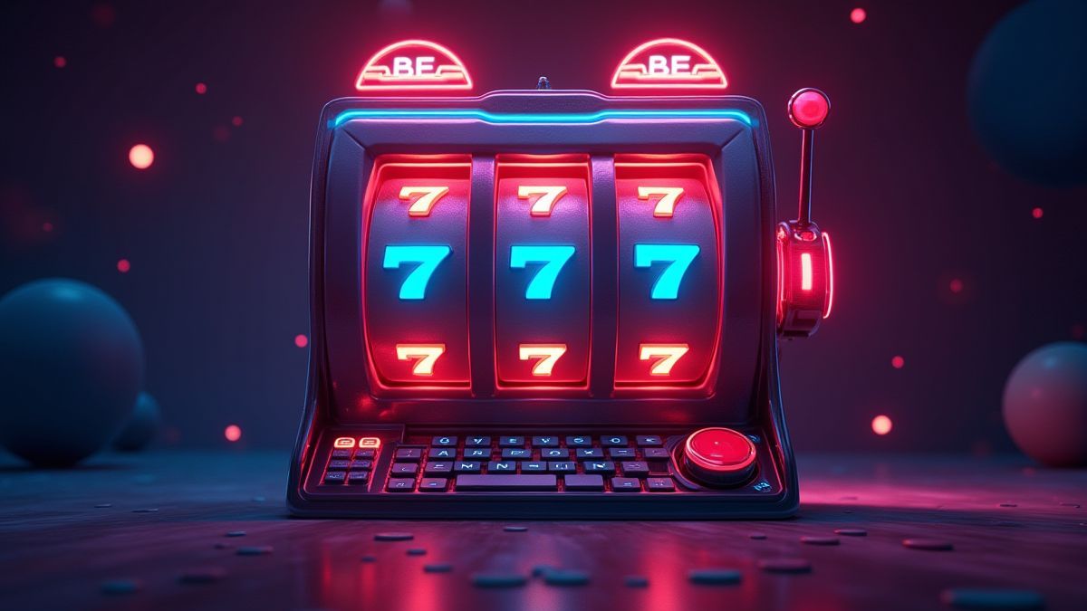 Máquina de slot futurista iluminada com luzes alienígenas.