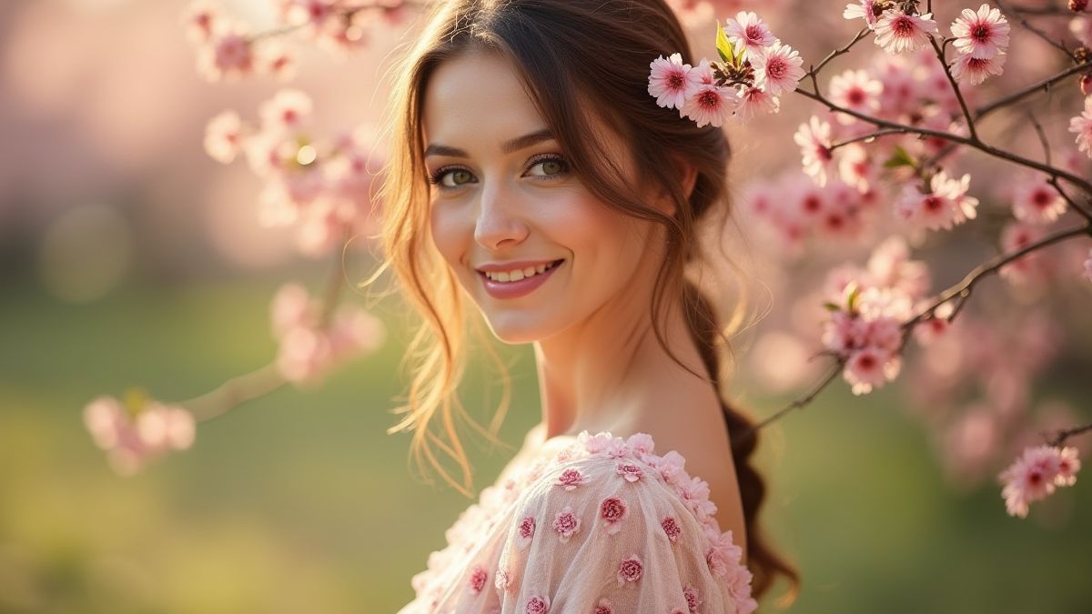 Mujer elegante representando la primavera en Vivaldi's Seasons.