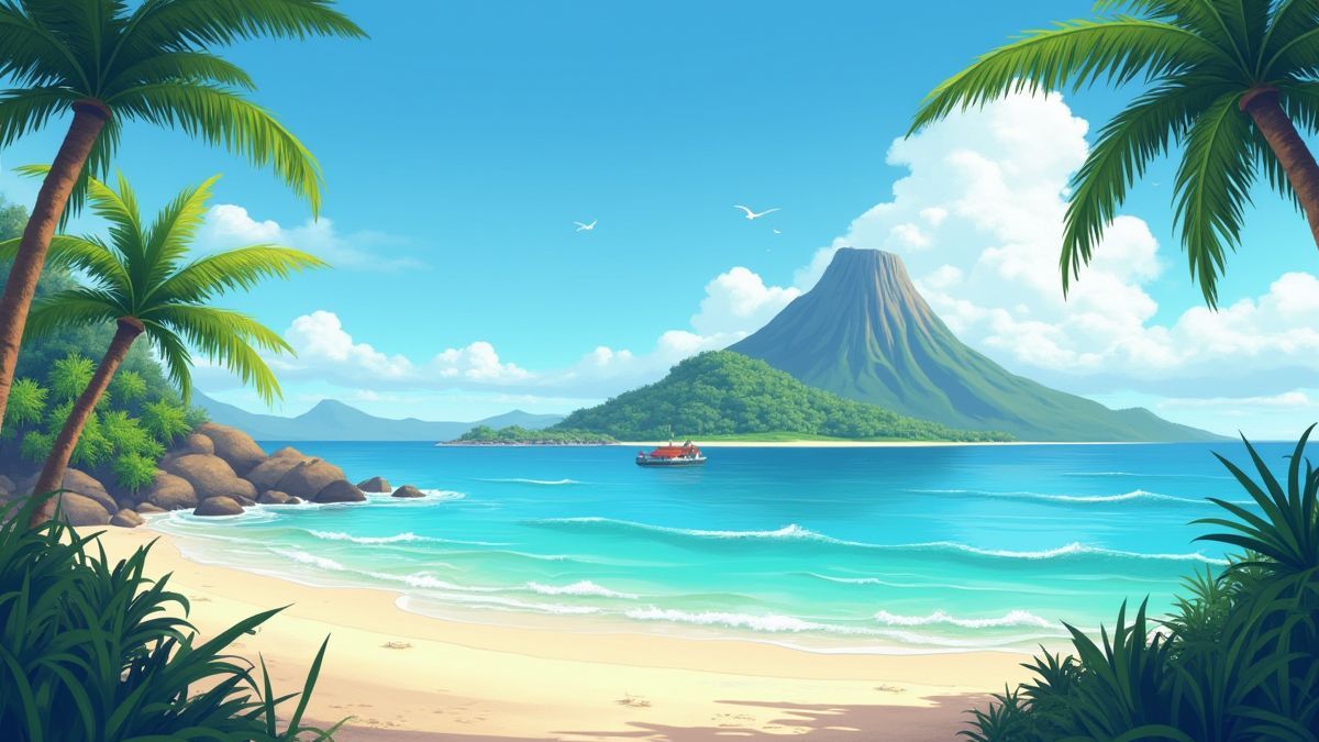 Île tropicale tranquille sans éruptions.