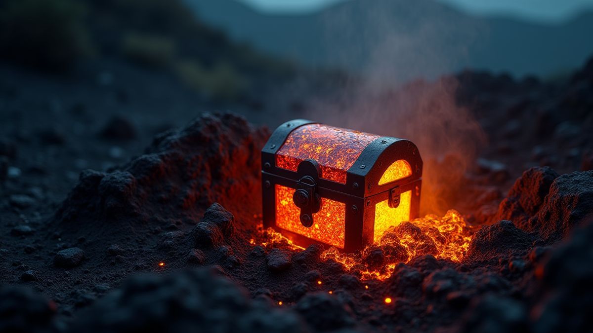 Glowing treasure chest inside a volcano