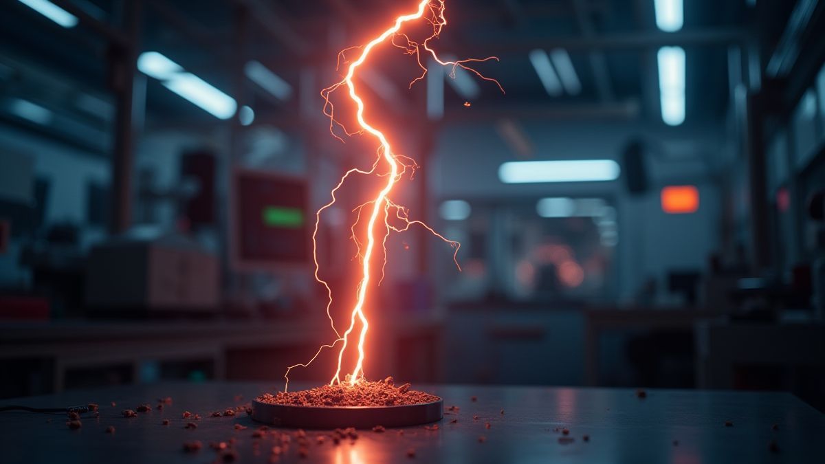 Rayo elégtrico brillando en un laboratorio futurista.