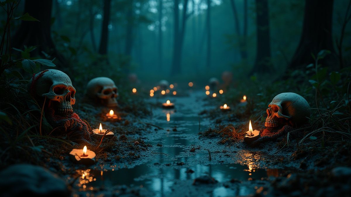 A dark swamp with voodoo elements.