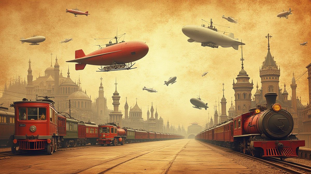 Animierte Retro-Fahrzeuge und eine Vintage-Karte