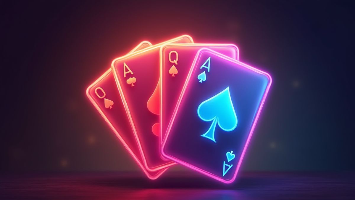 A glowing deck of cards with vibrant colors representing the gamble feature.