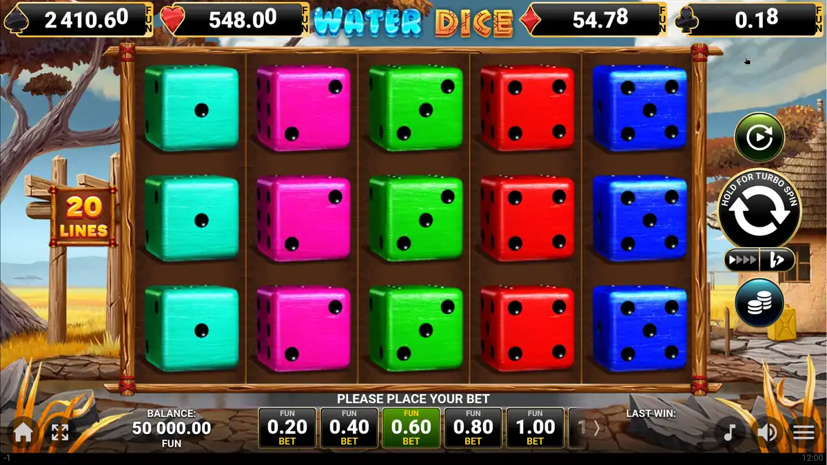 Pantalla del juego base de Water Dice