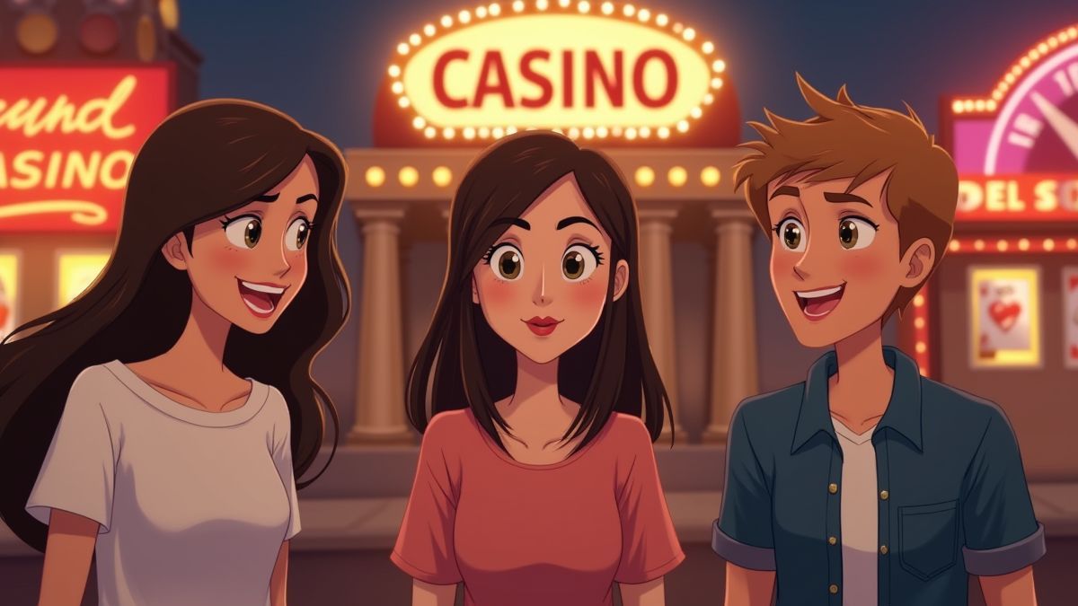 Tres amigos con personalidades únicas frente a un casino de Las Vegas.