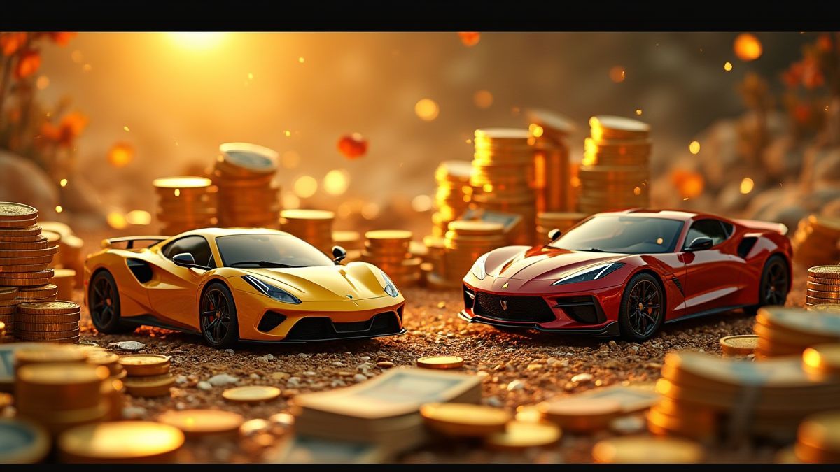 Montagnes d'argent et voitures de luxe dans un cadre éblouissant.