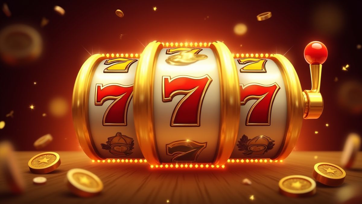 Golden slot reels with winning symbols.