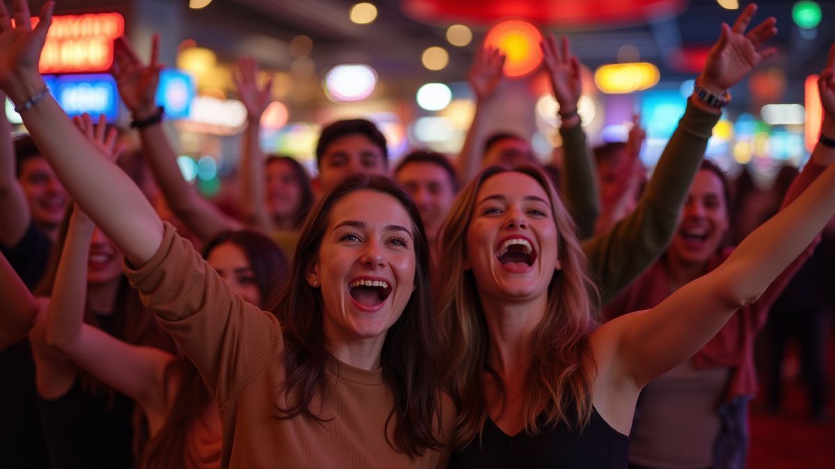 Group of people celebrating in a casino.