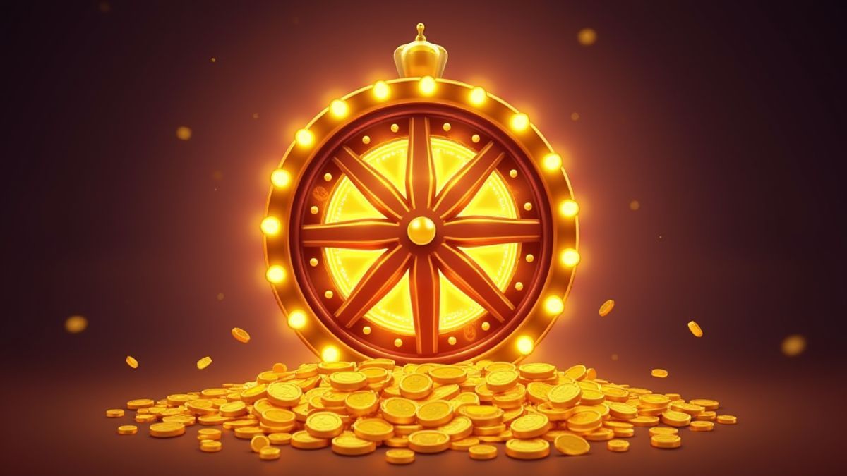 Une roue de prix brillante entourée de pièces d'or.