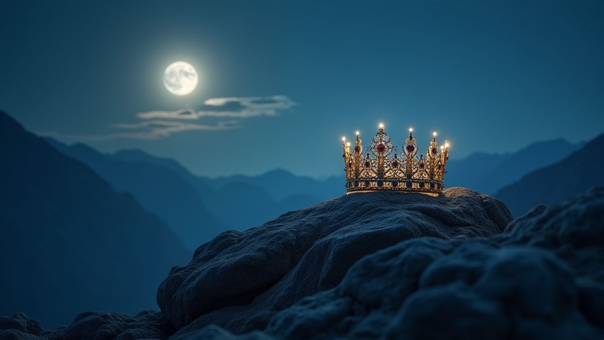 Couronne brillante sur une montagne sous la lumière de la lune
