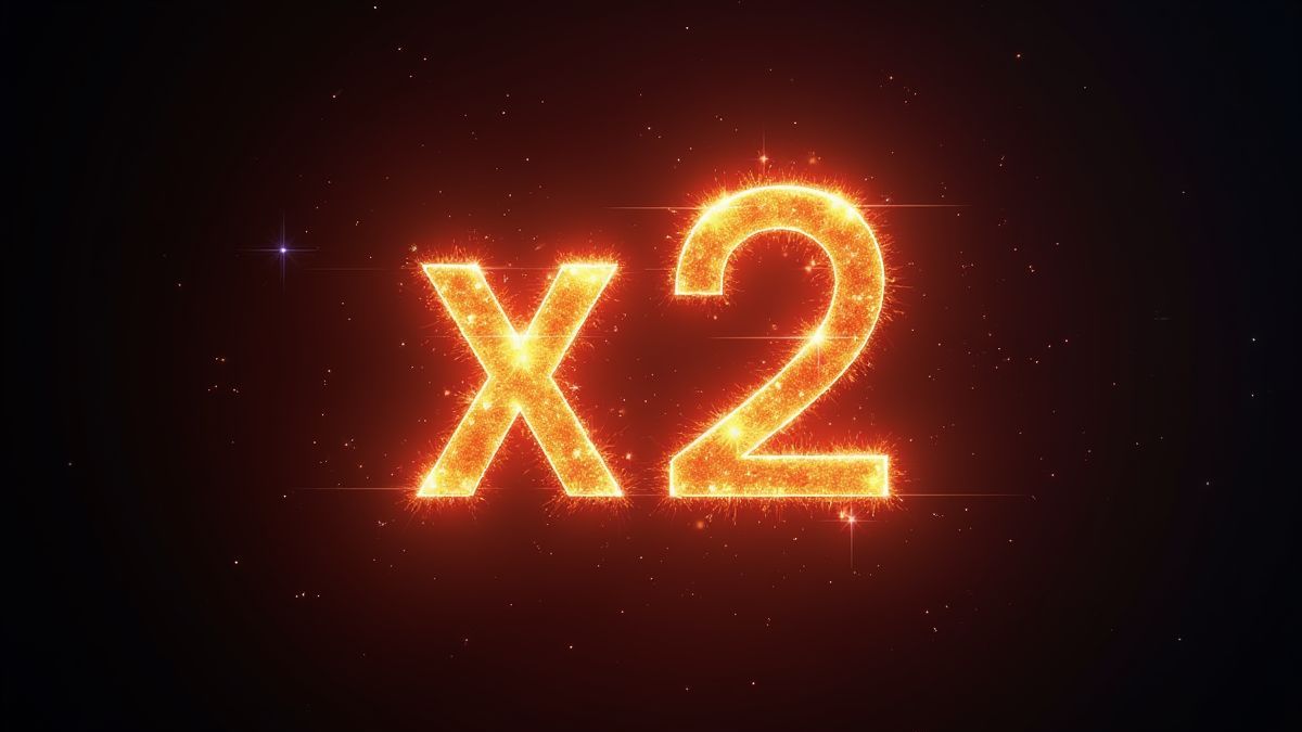 Multiplicador 'x2' brillante rodeado de destellos.