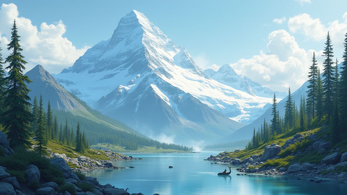 Vue de la nature de l'Alaska avec des montagnes enneigées et des animaux sauvages
