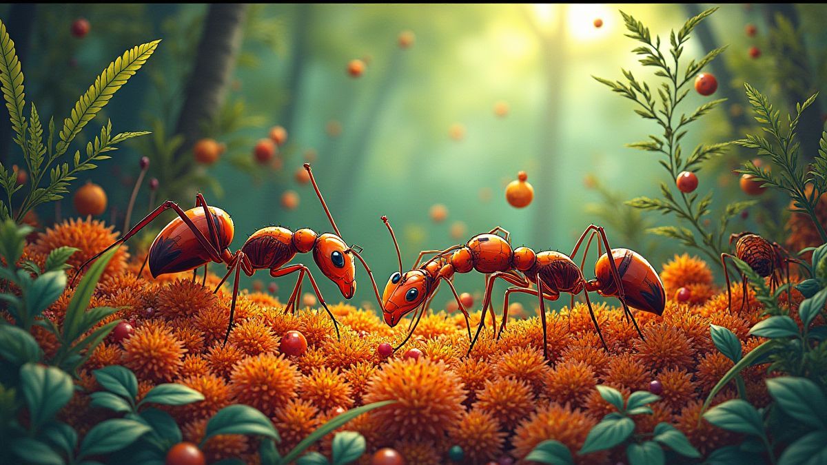 Ants working in a vibrant colony.