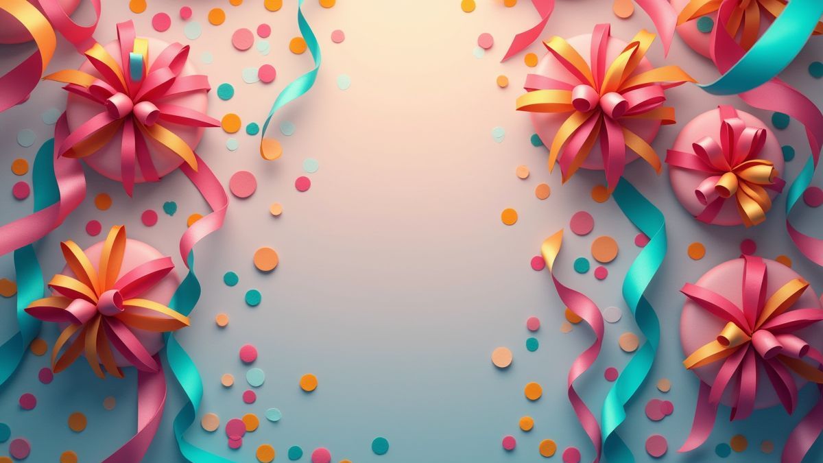 Fondo festivo con cintas coloridas y confeti