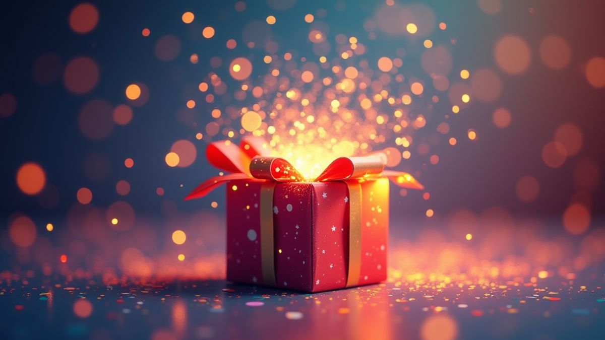 Caja de regalo animada abriéndose con confeti.