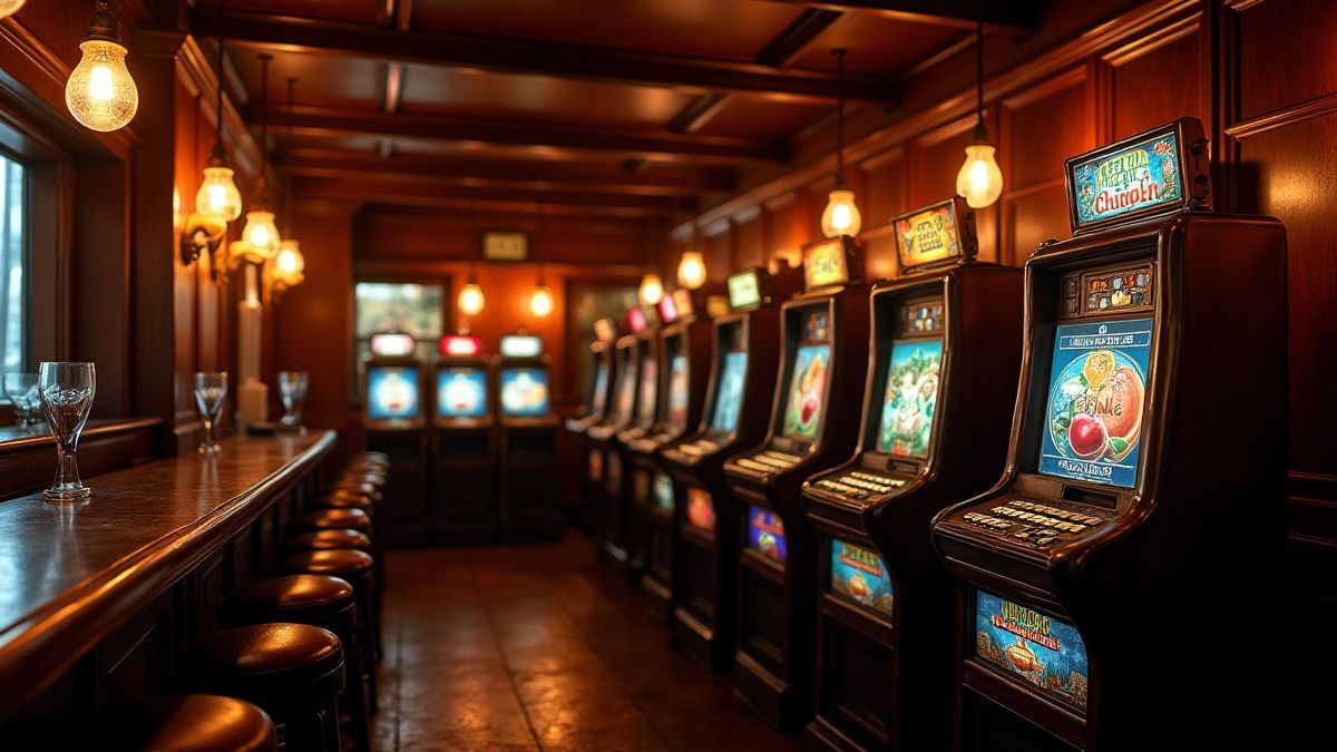 Klassieke gokkasten in een nostalgisch café