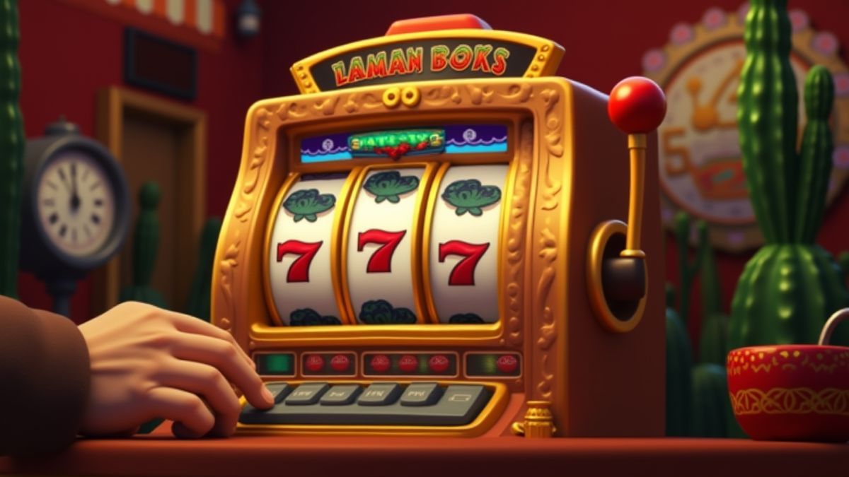 Hand spinning a slot machine with Mexican decorations.