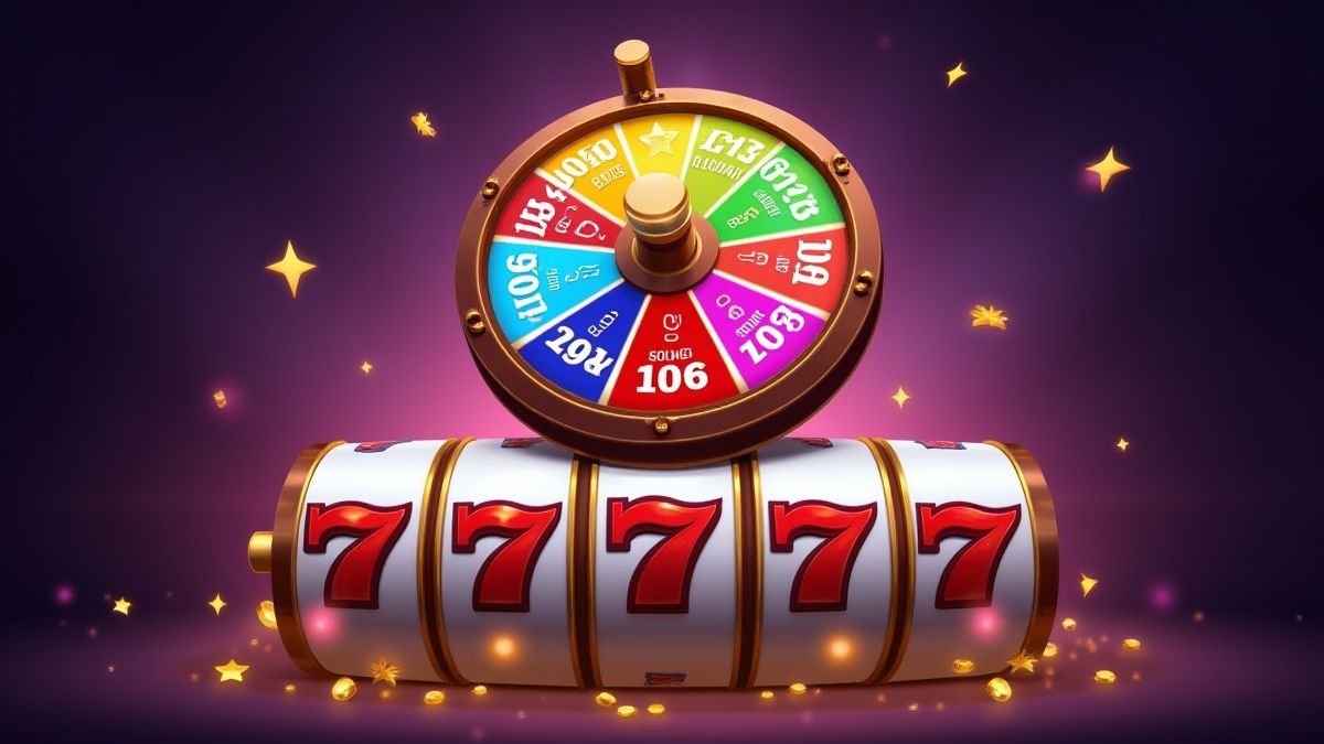A spinning multiplier above the slot reels with vibrant numbers and lights.
