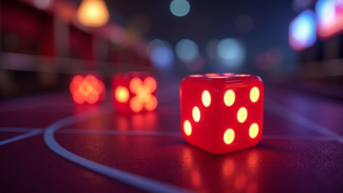 Dados brillantes rodando en un casino moderno.