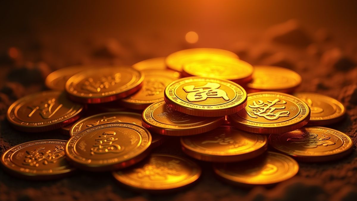 Shiny coins with martial arts symbols