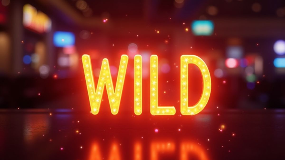 Símbolo Wild brilhante em um ambiente de cassino animado.